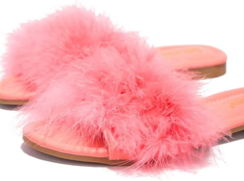 Cape Robbin Women's Sandal-1 Feather Slip On Slide Flat