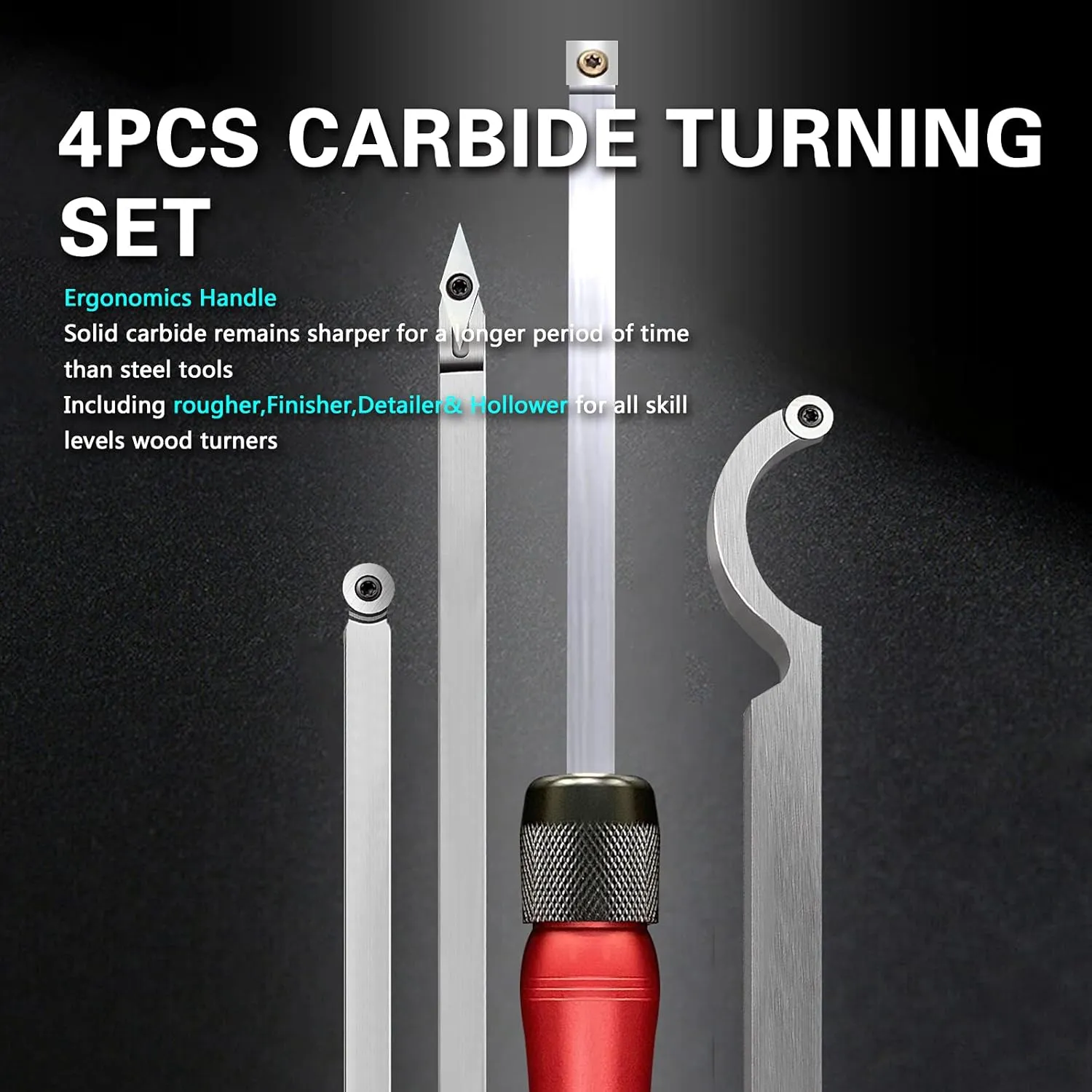 Carbide Wood Lathe Turning Tools, Aogbra Quick Replacement Turning Tools Set, Latest Version Lathe Full Size Rougher Finisher Swan Neck Hollowing Tools
