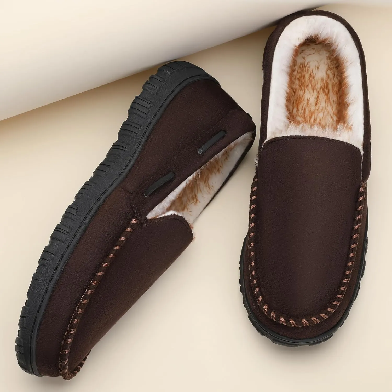 CareBey Men Slippers Indoor Outdoor Slip on Warm House Shoes Plush Moccasin Slippers for Men