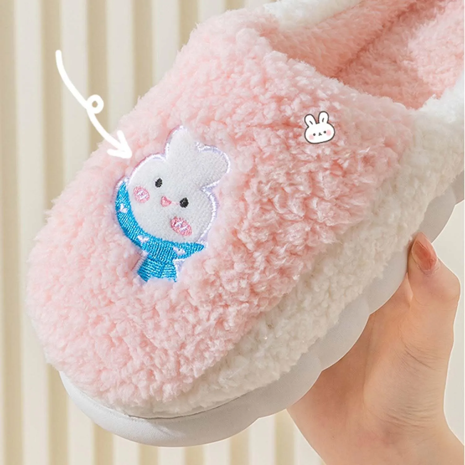 Cartoon Rabbit Slippers for Kids Girls Women Cute Fluffy Memory Foam House Slippers Warm Plush Bedroom Anti-Slip Animal House Shoes
