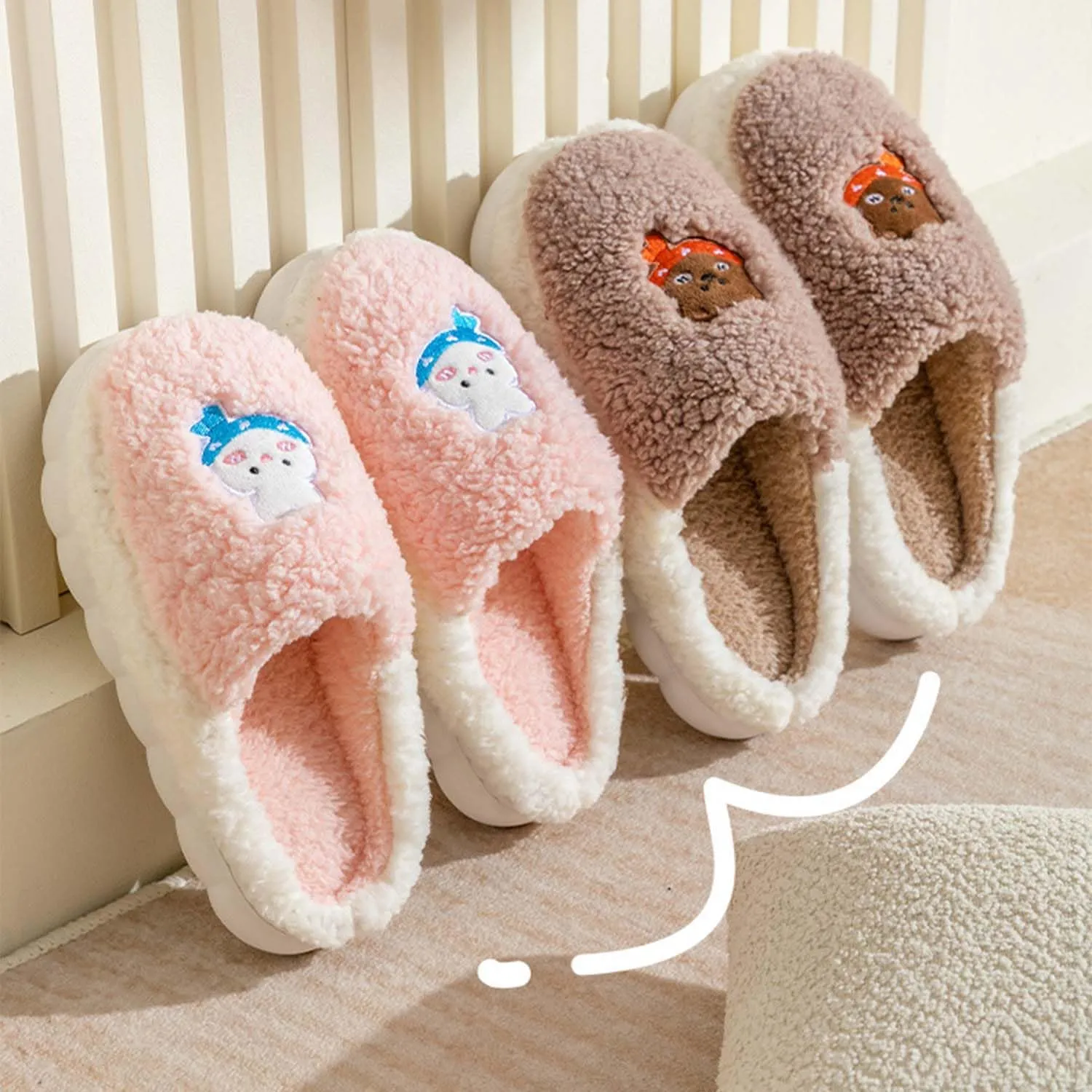 Cartoon Rabbit Slippers for Kids Girls Women Cute Fluffy Memory Foam House Slippers Warm Plush Bedroom Anti-Slip Animal House Shoes