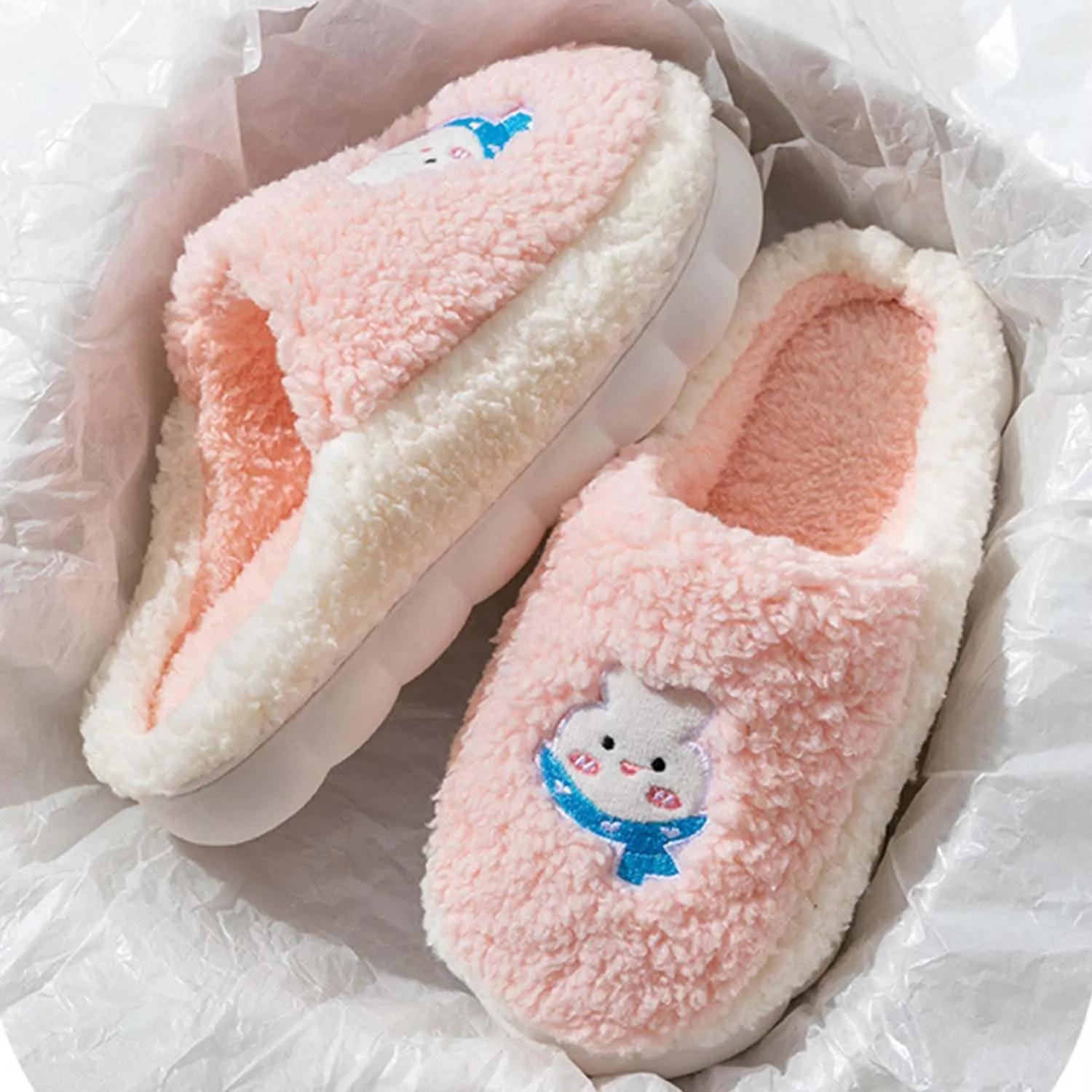 Cartoon Rabbit Slippers for Kids Girls Women Cute Fluffy Memory Foam House Slippers Warm Plush Bedroom Anti-Slip Animal House Shoes