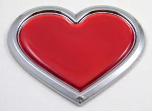 CBHRT-RED Chrome with Red Heart Chrome Emblem Car Decal 3D Sticker Badge Bumper
