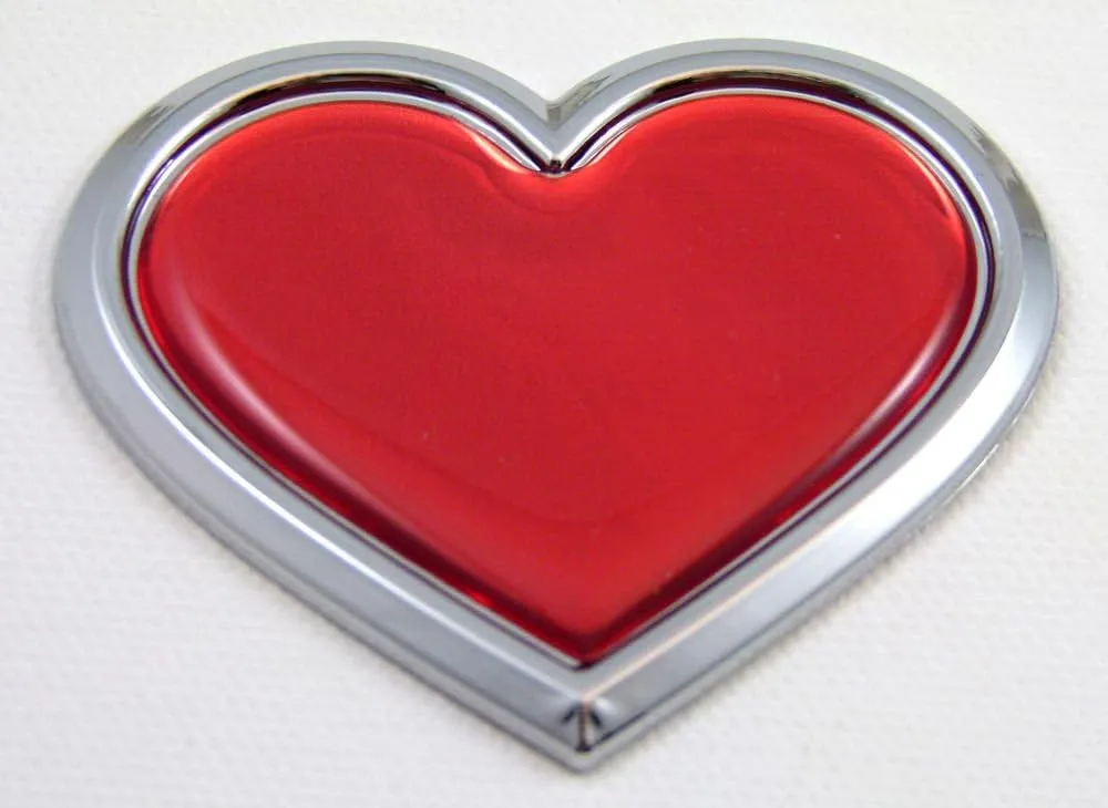 CBHRT-RED Chrome with Red Heart Chrome Emblem Car Decal 3D Sticker Badge Bumper