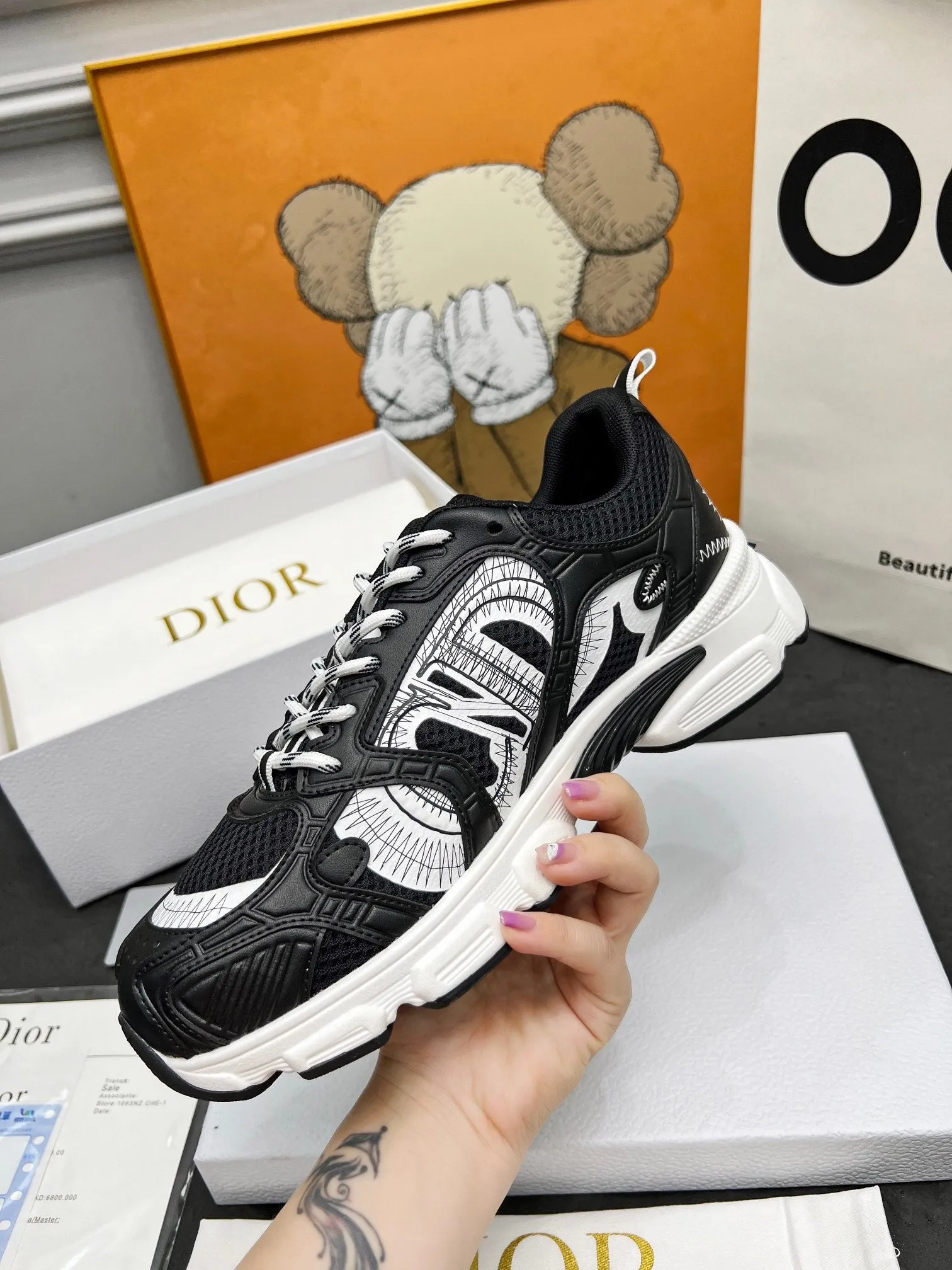 CD Chrono Sneaker Black Mesh Fabric And Calfskin