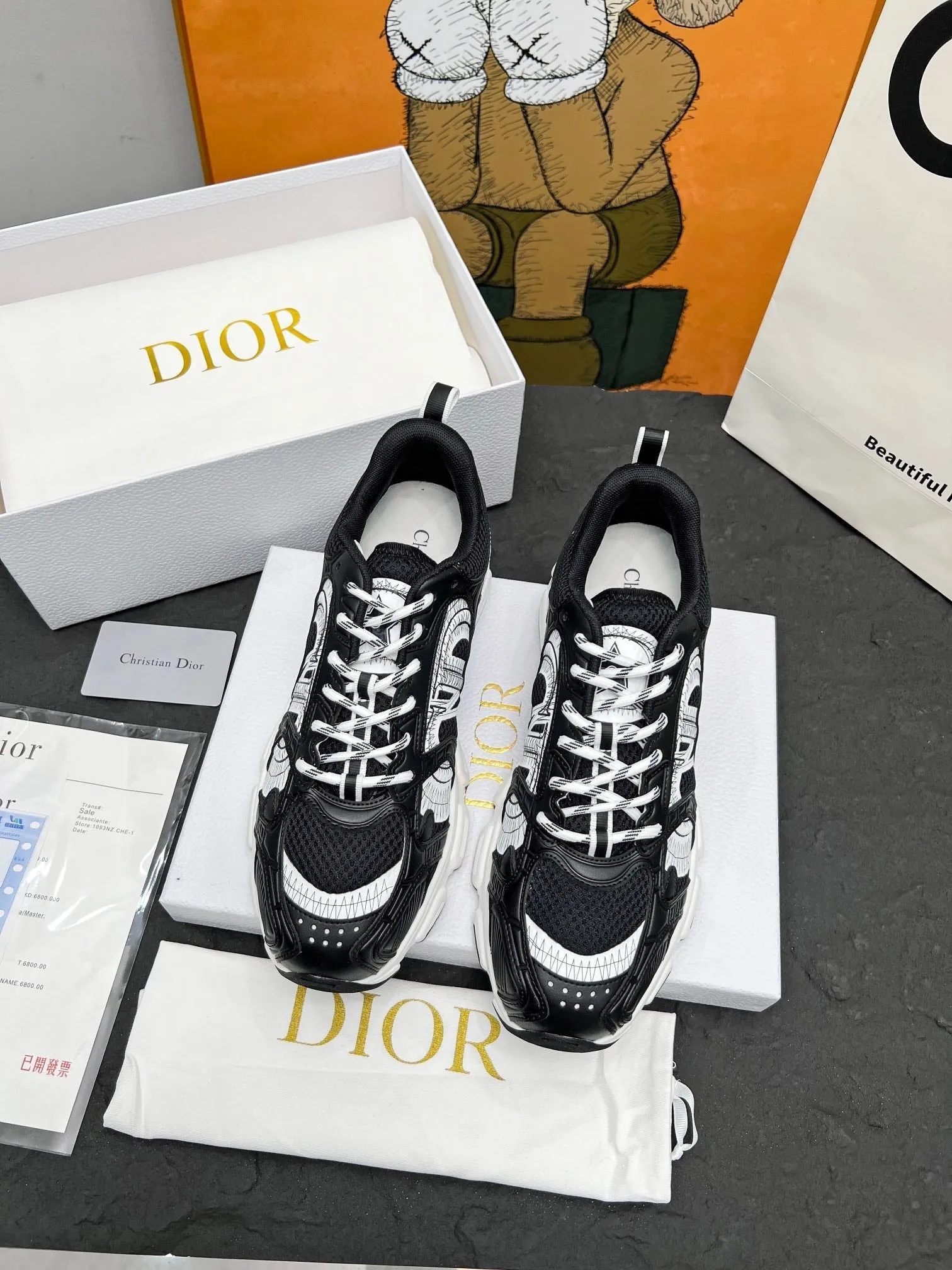 CD Chrono Sneaker Black Mesh Fabric And Calfskin