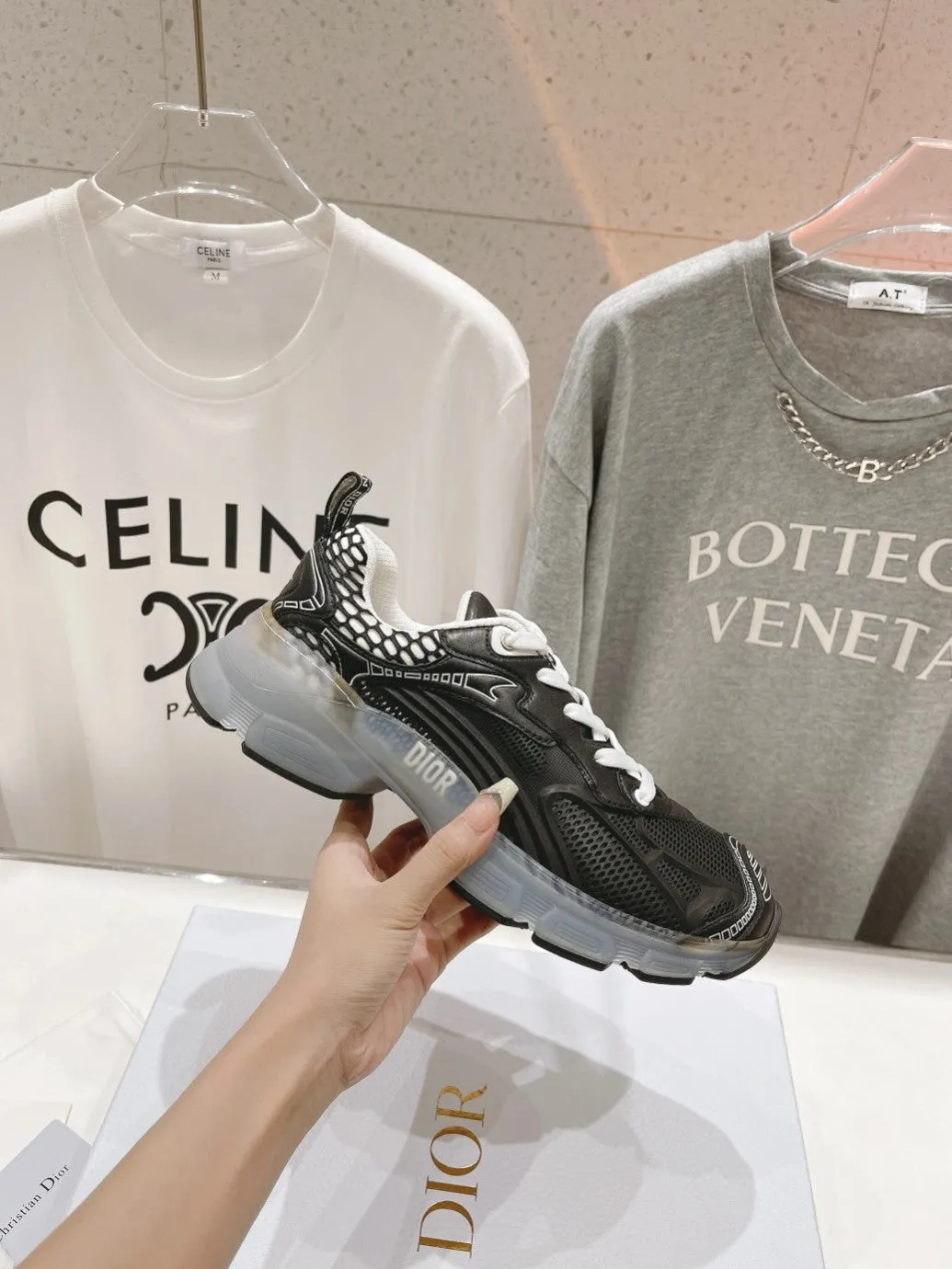 CD Vibe Sneaker Black Polyester Mesh Fabric And Lambskin