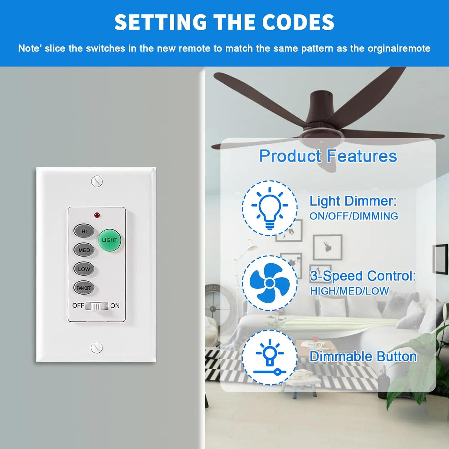 Ceiling Fan Remote Control Kit, Universal Ceiling Fan Remote Control UC9050T, UC9050T Ceiling Fan Wall Remote Control Compatible with Hampton Bay Harbor Breeze Hunter 2 Pack