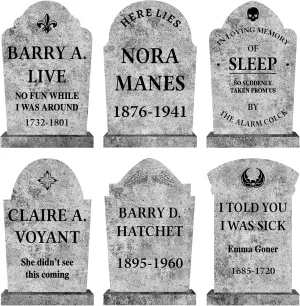 Cemetery Halloween Decorations Outdoor Tombstones: 6ct Large Realistic Halloween Graveyard Tombstone Yard Signs with Stakes, 17" Vintage Gravestones, Waterproof Lawn Decor Outside (Flat, NOT foam)