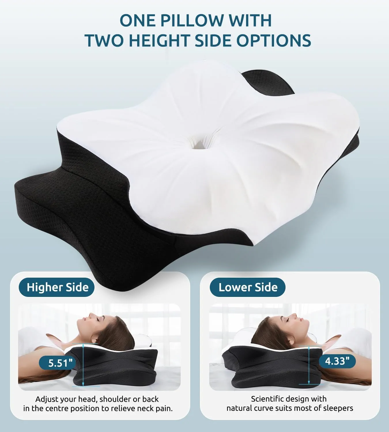 Cervical Neck Pillow for Neck & Shoulder, Ergonomic Contour Memory Foam Pillows for Sleeping with Washable Pillowcase, Cooling Neck Support Pillow for Back Stomach Side Sleeper King Size Black