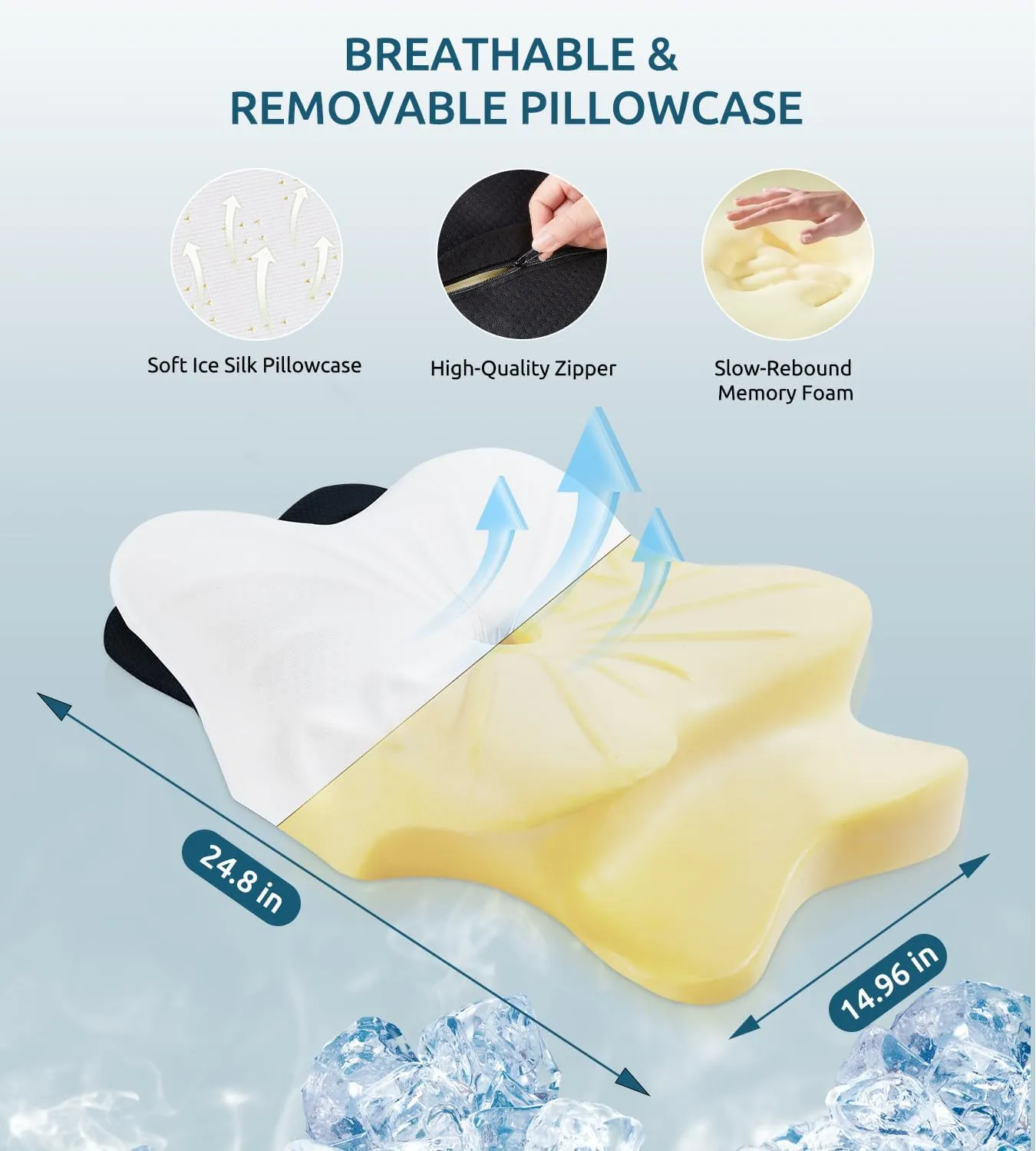 Cervical Neck Pillow for Neck & Shoulder, Ergonomic Contour Memory Foam Pillows for Sleeping with Washable Pillowcase, Cooling Neck Support Pillow for Back Stomach Side Sleeper Queen Size Black