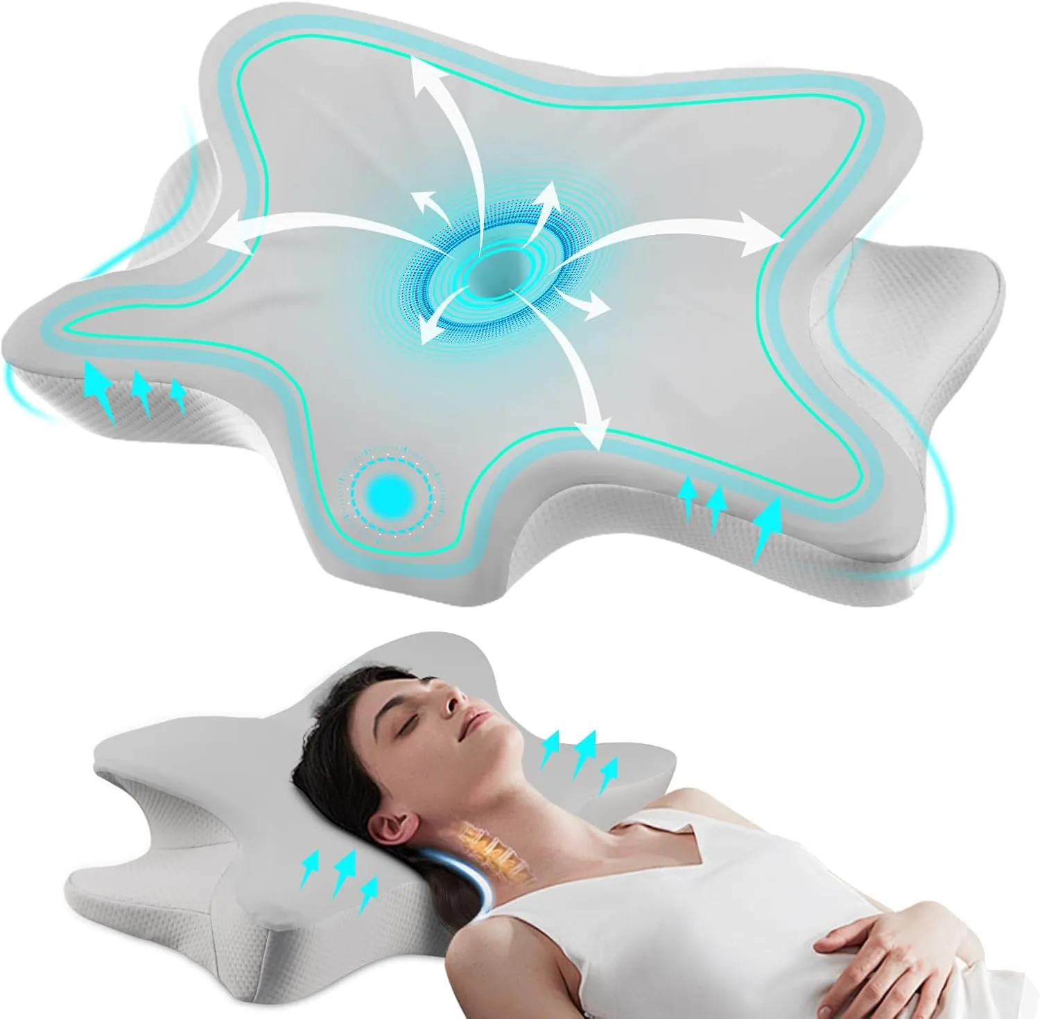 Cervical Neck Pillow for Pain Relief, Ergonomic Memory Foam Pillows for Sleeping,Side Sleeper Pillow for Neck and Shoulder Pain, Contour Orthopedic Bed Pillow for Back Stomach Sleepers (Grey)