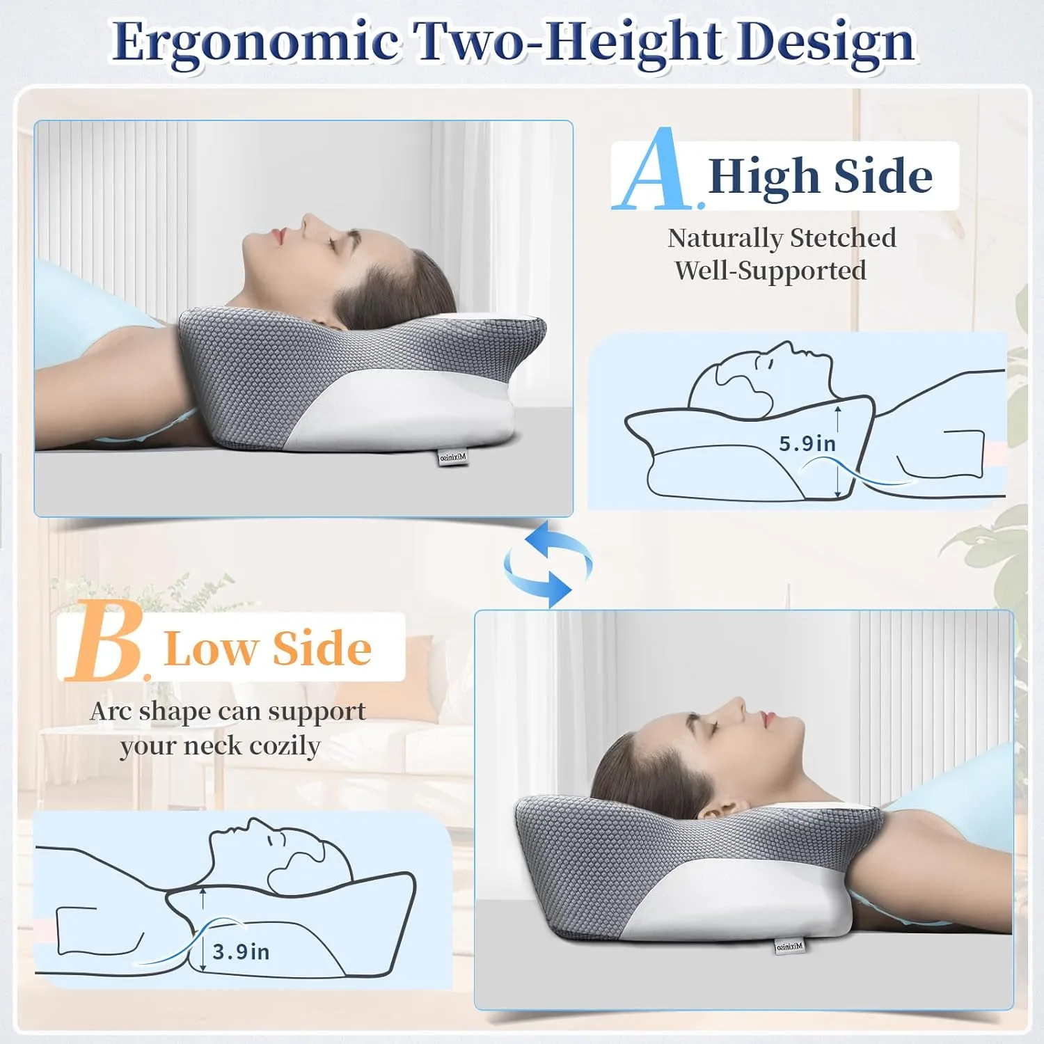 Cervical Neck Pillow, Side Sleeper Pillows, Ergonomic Neck Support Pillow for Neck Pain Relief, Orthopedic Contour Memory Foam Pillows for Side Back & Stomach Sleepers with Cooling Pillowcase