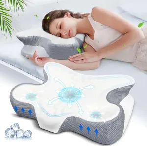 Cervical Neck Pillow, Side Sleeper Pillows, Ergonomic Neck Support Pillow for Neck Pain Relief, Orthopedic Contour Memory Foam Pillows for Side Back & Stomach Sleepers with Cooling Pillowcase