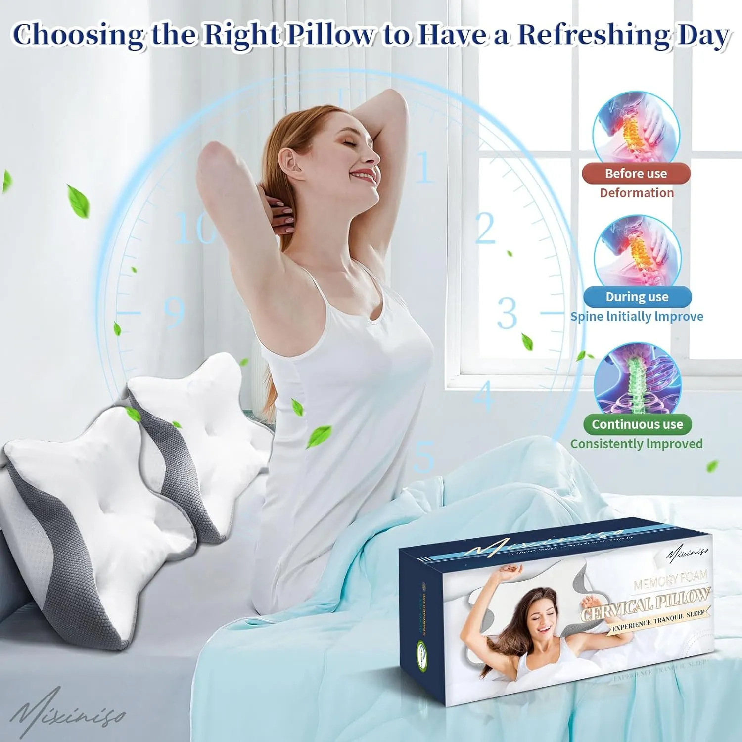Cervical Neck Pillow, Side Sleeper Pillows, Ergonomic Neck Support Pillow for Neck Pain Relief, Orthopedic Contour Memory Foam Pillows for Side Back & Stomach Sleepers with Cooling Pillowcase