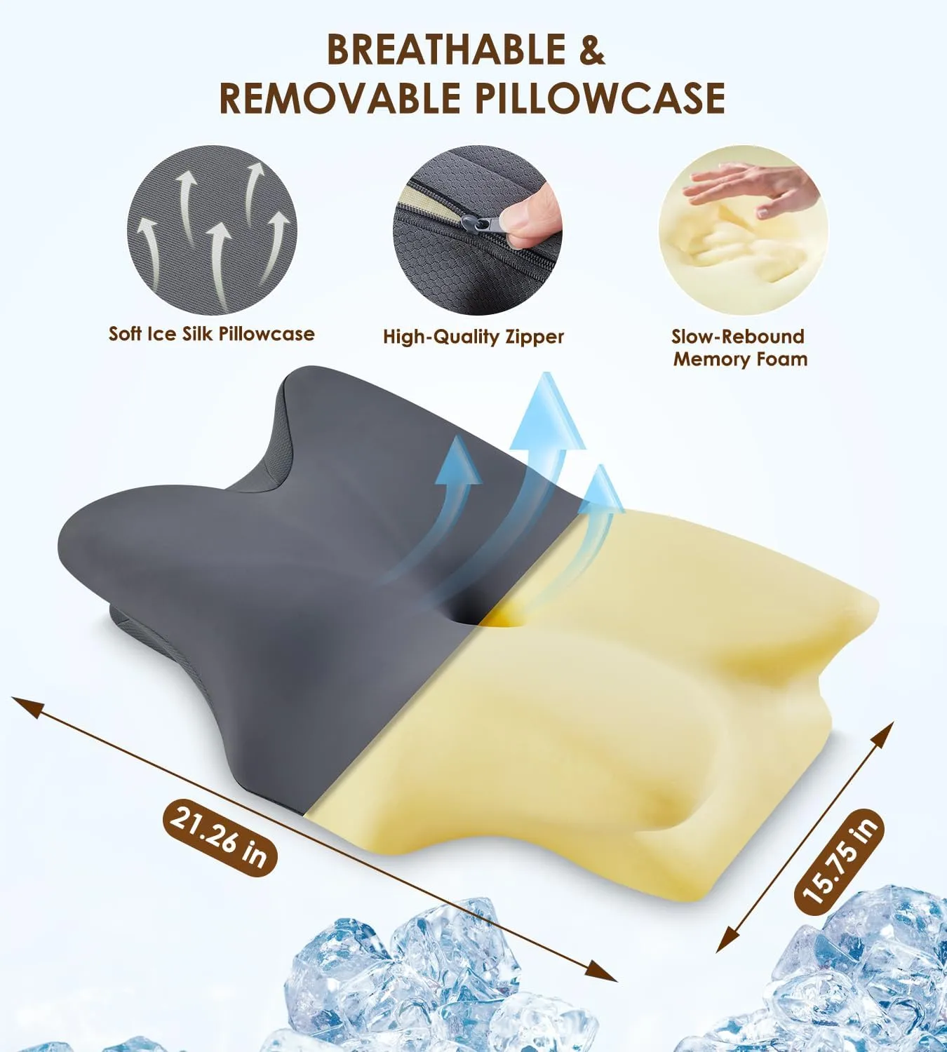 Cervical Pillow for Neck and Shoulder, Ergonomic Contour Memory Foam Pillows for Sleeping, Cooling Neck Support Pillow for Back Stomach Side Sleeper Dark Grey
