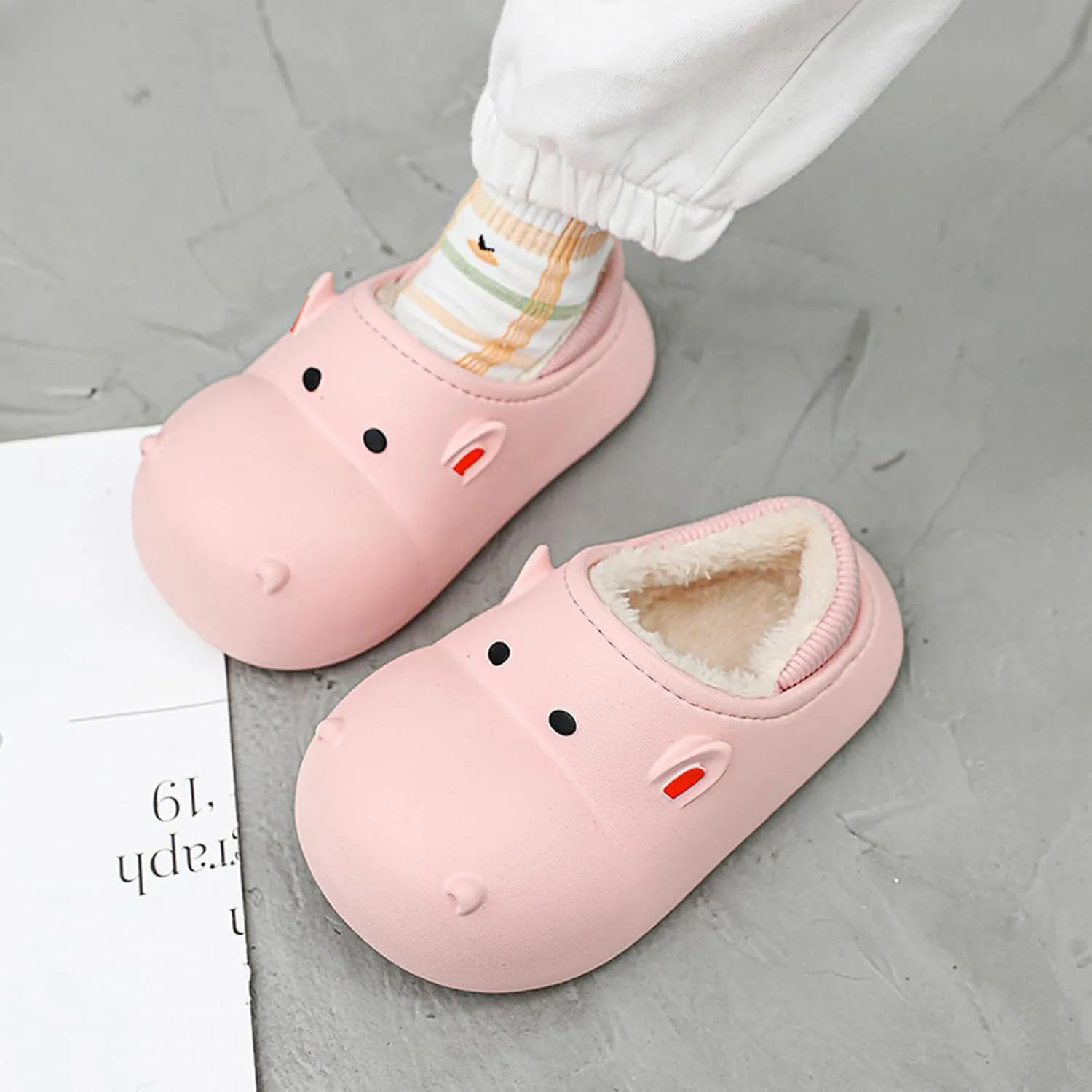 CERYTHRINA Little Kids Lined Clogs Girls Boys Slide Lightweight Garden Shoes Slip-on Cotton Slippers