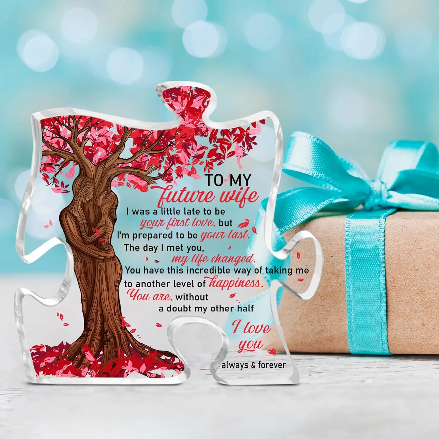 CEZII To My Future Wife Puzzle Plaque - Clear Acrylic Sign for Couples, Tabletop Decoration - Birthday & Valentine's Gift for Her