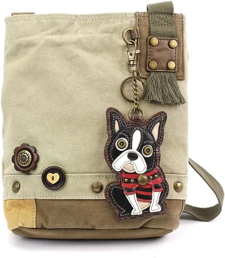 Chala Canvas Crossbody Messenger handBags with Keyfob/Coin Purse- (Boston Terrier)