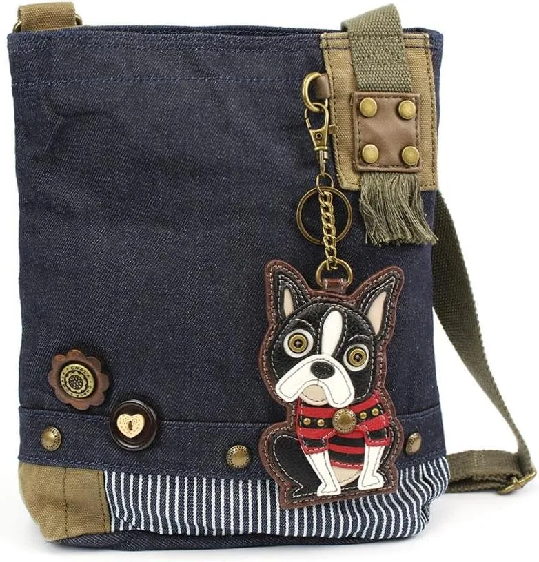 Chala Canvas Crossbody Messenger handBags with Keyfob/Coin Purse- (Boston Terrier)
