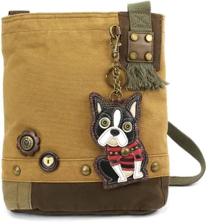 Chala Canvas Crossbody Messenger handBags with Keyfob/Coin Purse- (Boston Terrier)