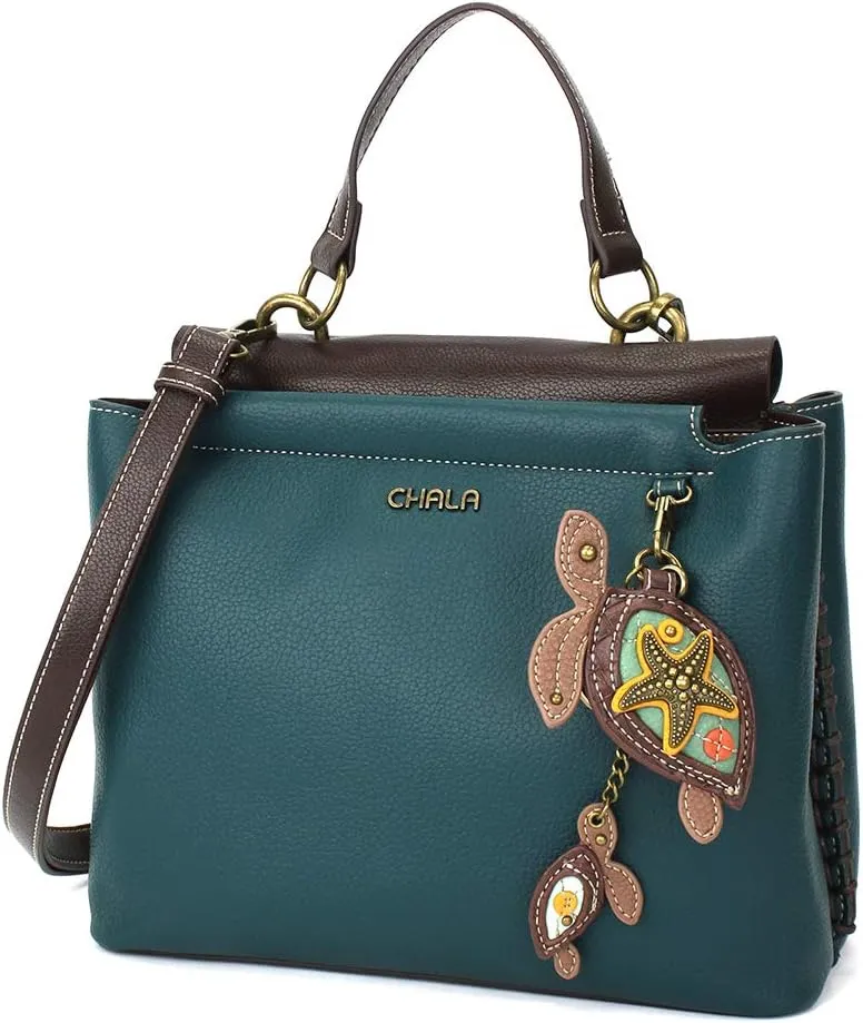 CHALA Charming Satchel with Adjustable Strap - Two Turtles - Turquoise