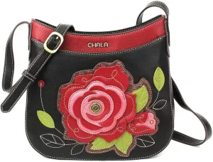 Chala Group Chala Handbags Rose Crescent Crossbody Handbag Purse BlackMulti