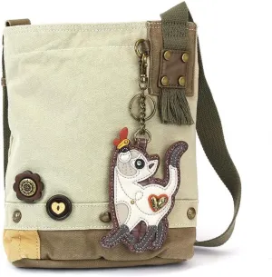 CHALA Womens' Canvas Patch Crossbody Handbag with Keyfob- Sand (Slim Cat - Sand)