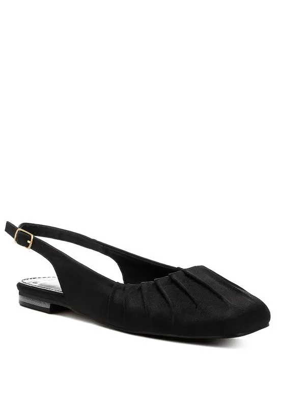 Cheeni Satin Square Toe Flat Slingbacks