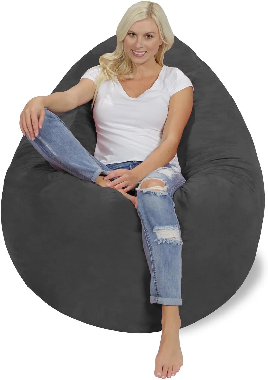 Chill Sack Huge Bean Bag Pillow – Oversized Shredded Foam Filled Lounge Seat, Ultra-Soft, Comfortable for Watching Movies, Yoga, Relaxation – Perfect for Living Room, Bedroom, Dorm, Microsuede - Charcoal