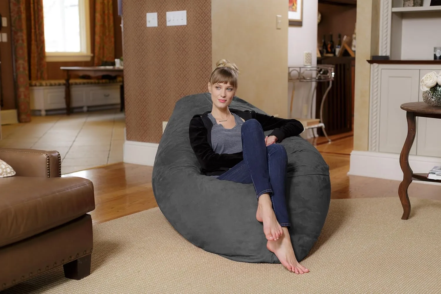 Chill Sack Huge Bean Bag Pillow – Oversized Shredded Foam Filled Lounge Seat, Ultra-Soft, Comfortable for Watching Movies, Yoga, Relaxation – Perfect for Living Room, Bedroom, Dorm, Microsuede - Charcoal