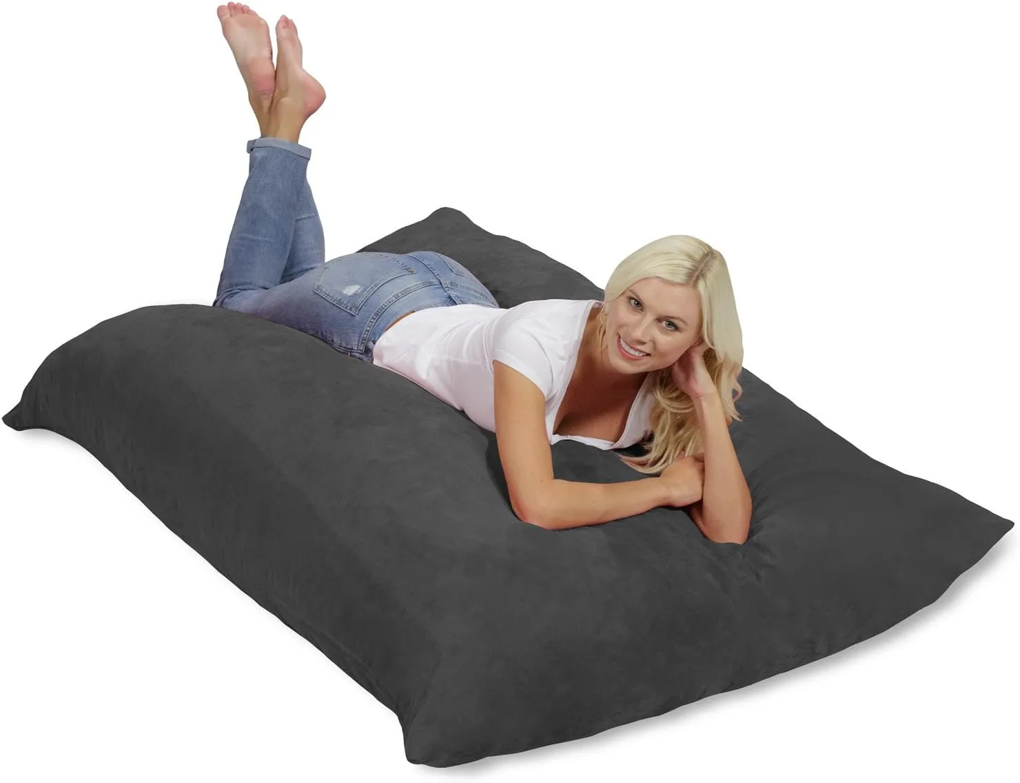 Chill Sack Huge Bean Bag Pillow – Oversized Shredded Foam Filled Lounge Seat, Ultra-Soft, Comfortable for Watching Movies, Yoga, Relaxation – Perfect for Living Room, Bedroom, Dorm, Microsuede - Charcoal