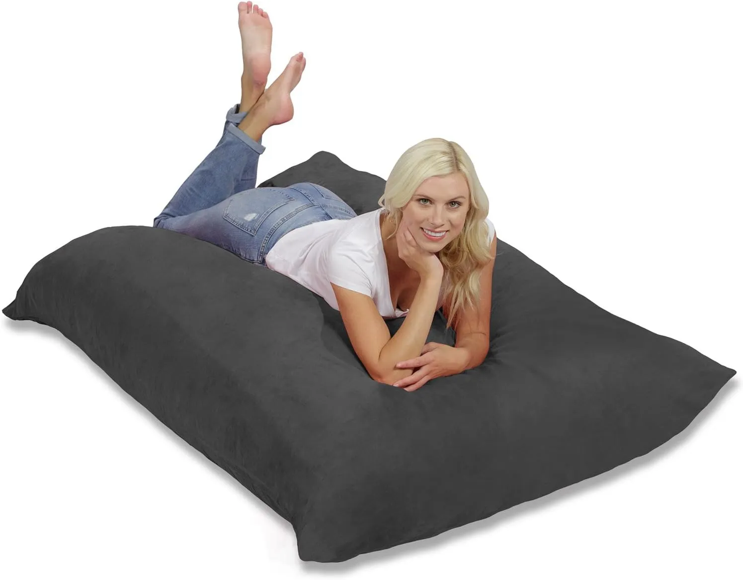 Chill Sack Huge Bean Bag Pillow – Oversized Shredded Foam Filled Lounge Seat, Ultra-Soft, Comfortable for Watching Movies, Yoga, Relaxation – Perfect for Living Room, Bedroom, Dorm, Microsuede - Charcoal