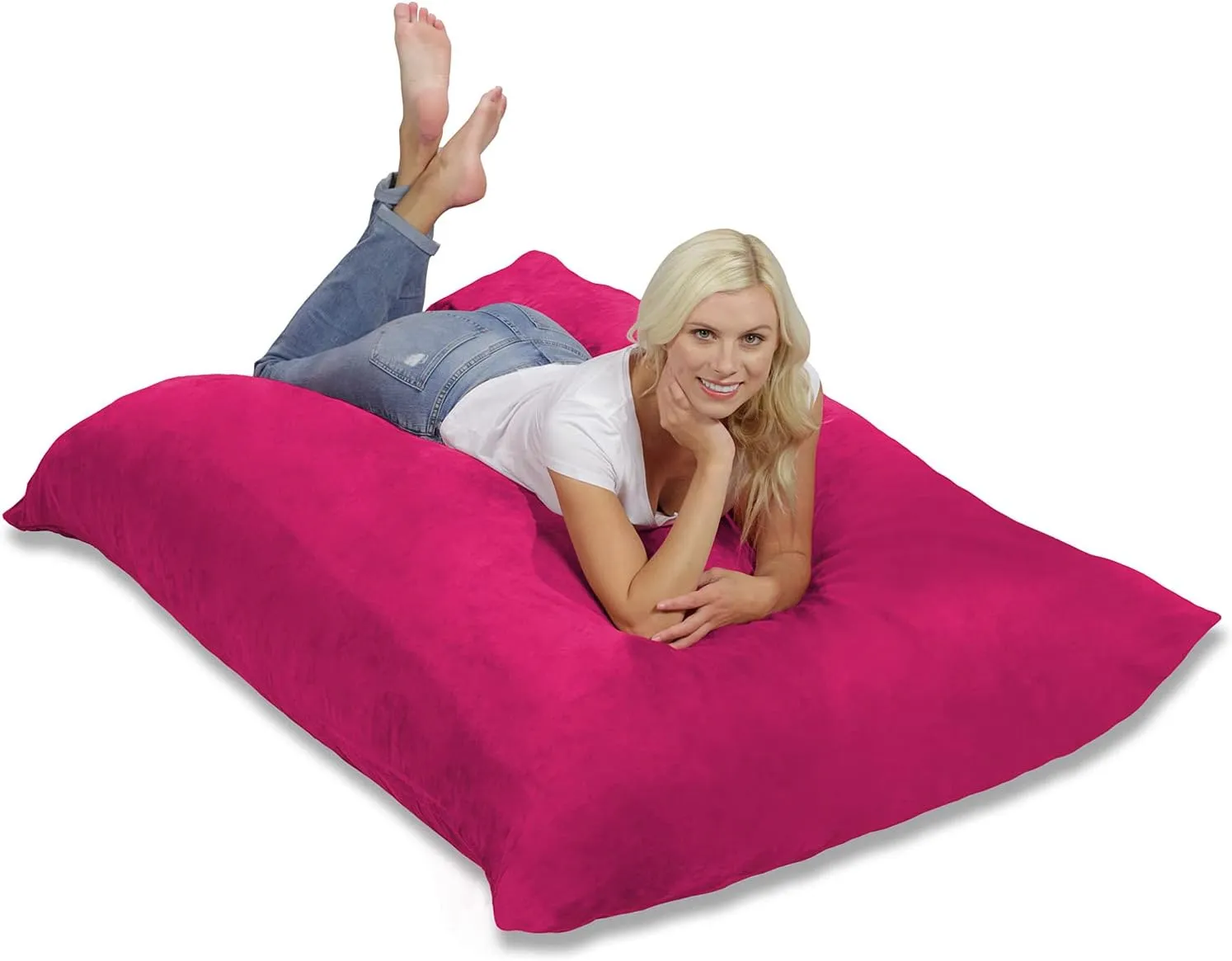 Chill Sack Huge Bean Bag Pillow – Oversized Shredded Foam Filled Lounge Seat, Ultra-Soft, Comfortable for Watching Movies, Yoga, Relaxation – Perfect for Living Room, Bedroom, Dorm, Microsuede - Pink