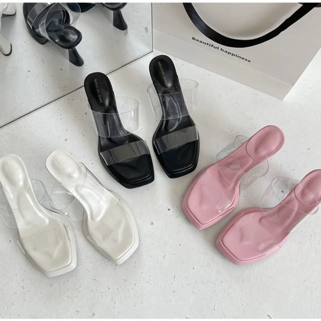 Clear Sandals Square Toe High Heels