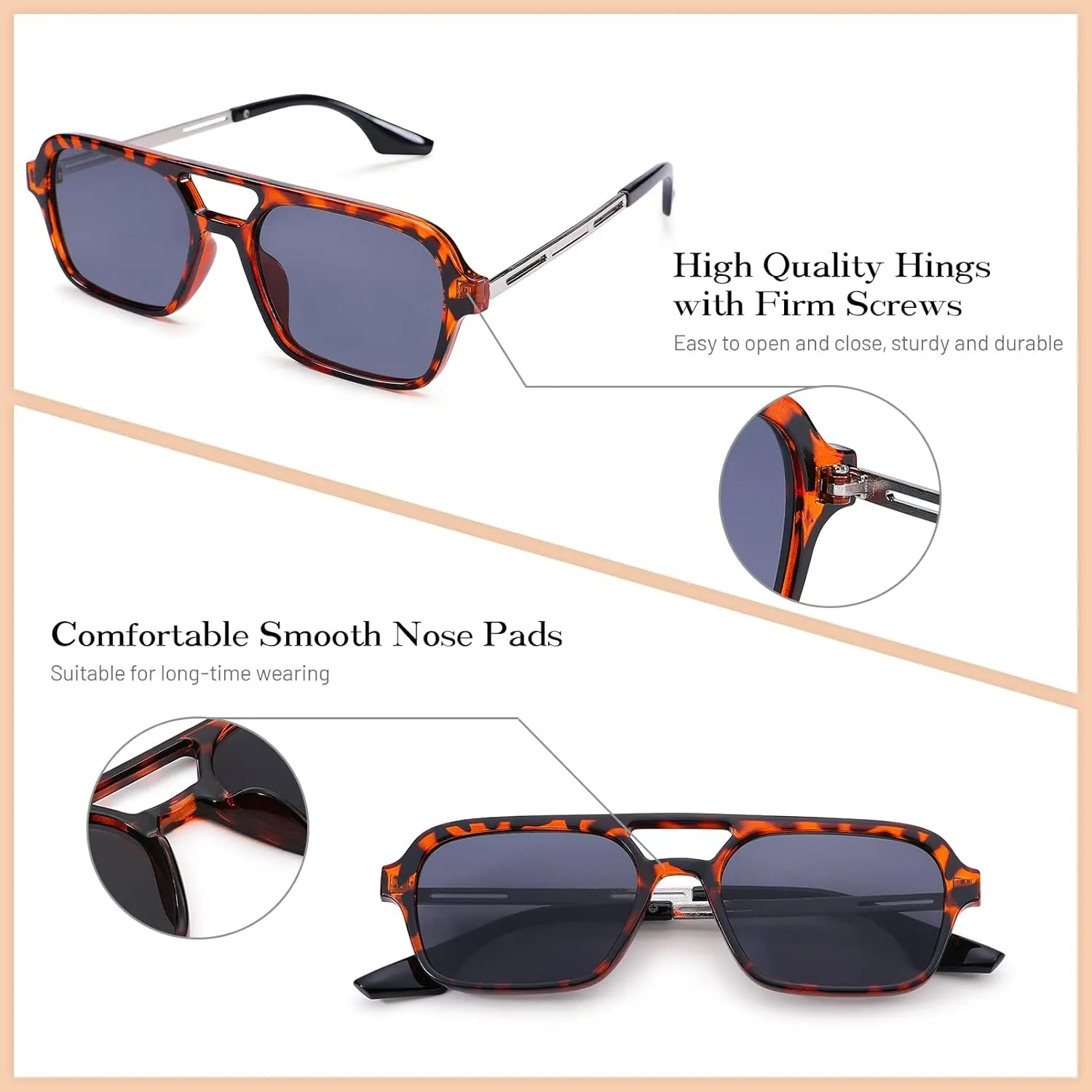 COASION Vintage 70s Flat Aviator Small Frame Sunglasses for Women Men Square Metal Design UV400 Protection Shades
