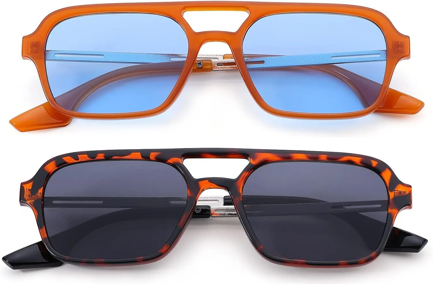 COASION Vintage 70s Flat Aviator Small Frame Sunglasses for Women Men Square Metal Design UV400 Protection Shades
