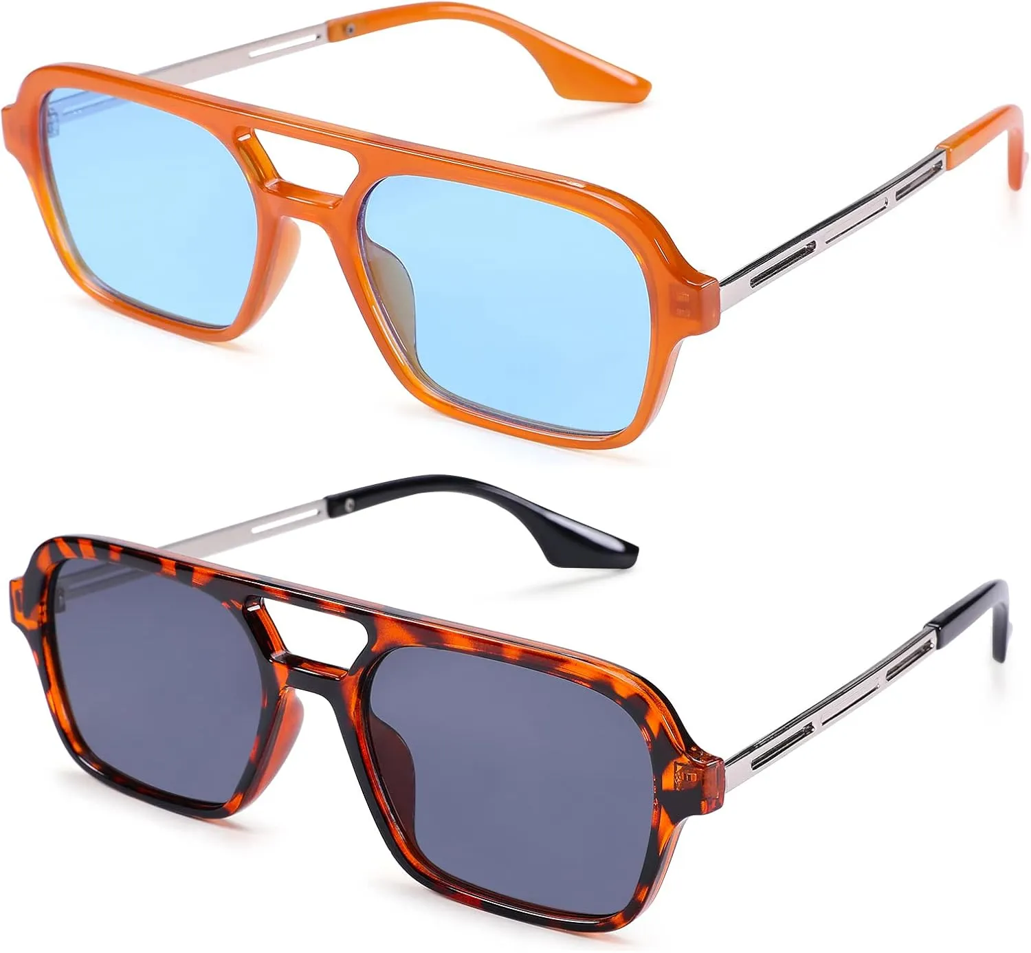 COASION Vintage 70s Flat Aviator Small Frame Sunglasses for Women Men Square Metal Design UV400 Protection Shades