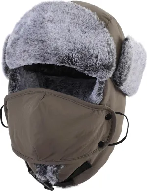 Connectyle Trapper Hat for Men Women Faux Fur Lined Winter Hat with Face Mask Water Repellent Cold Weater Outdoor Hat