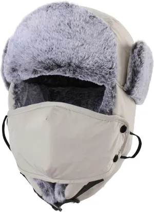Connectyle Trapper Hat for Men Women Faux Fur Lined Winter Hat with Face Mask Water Repellent Cold Weater Outdoor Hat