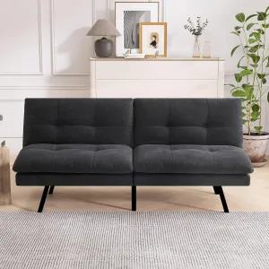 Convertible Futon Sofa Bed,Memory Foam Linen Fabric Futon Couch with Adjustable Backrest,Folding Loveseat Sleeper Recliner for for Living Room,Office,Apartment,Deep Black
