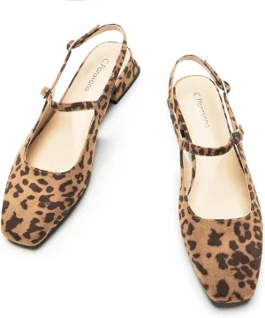 C.Paravano Women's Slingback Flats | Square Toe Slingback Flats for Women | Block Heel Sandals