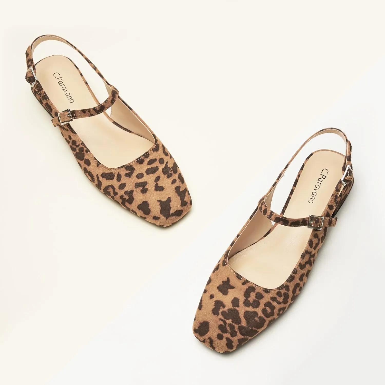C.Paravano Women's Slingback Flats | Square Toe Slingback Flats for Women | Block Heel Sandals