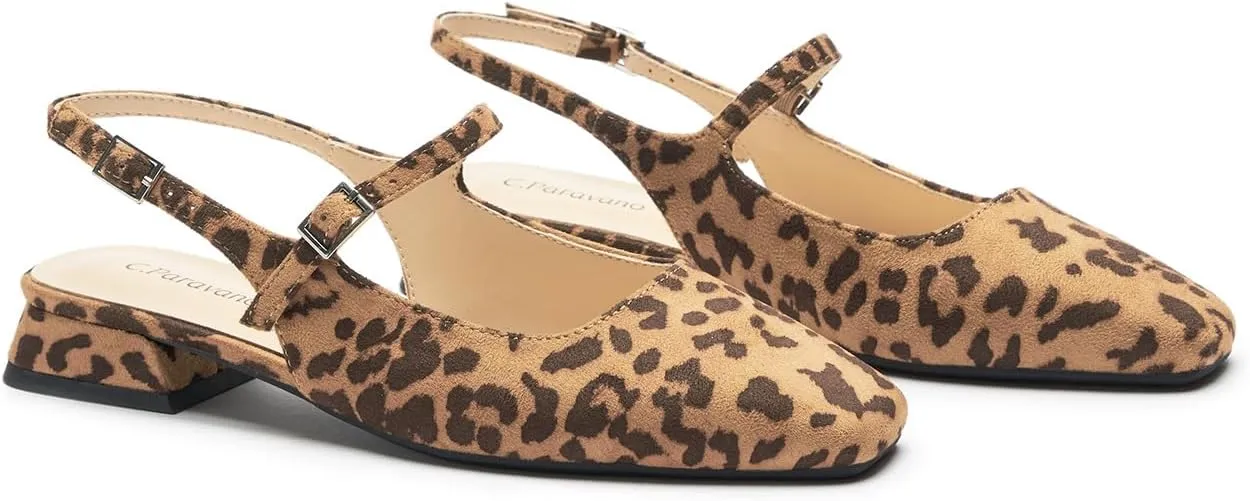 C.Paravano Women's Slingback Flats | Square Toe Slingback Flats for Women | Block Heel Sandals