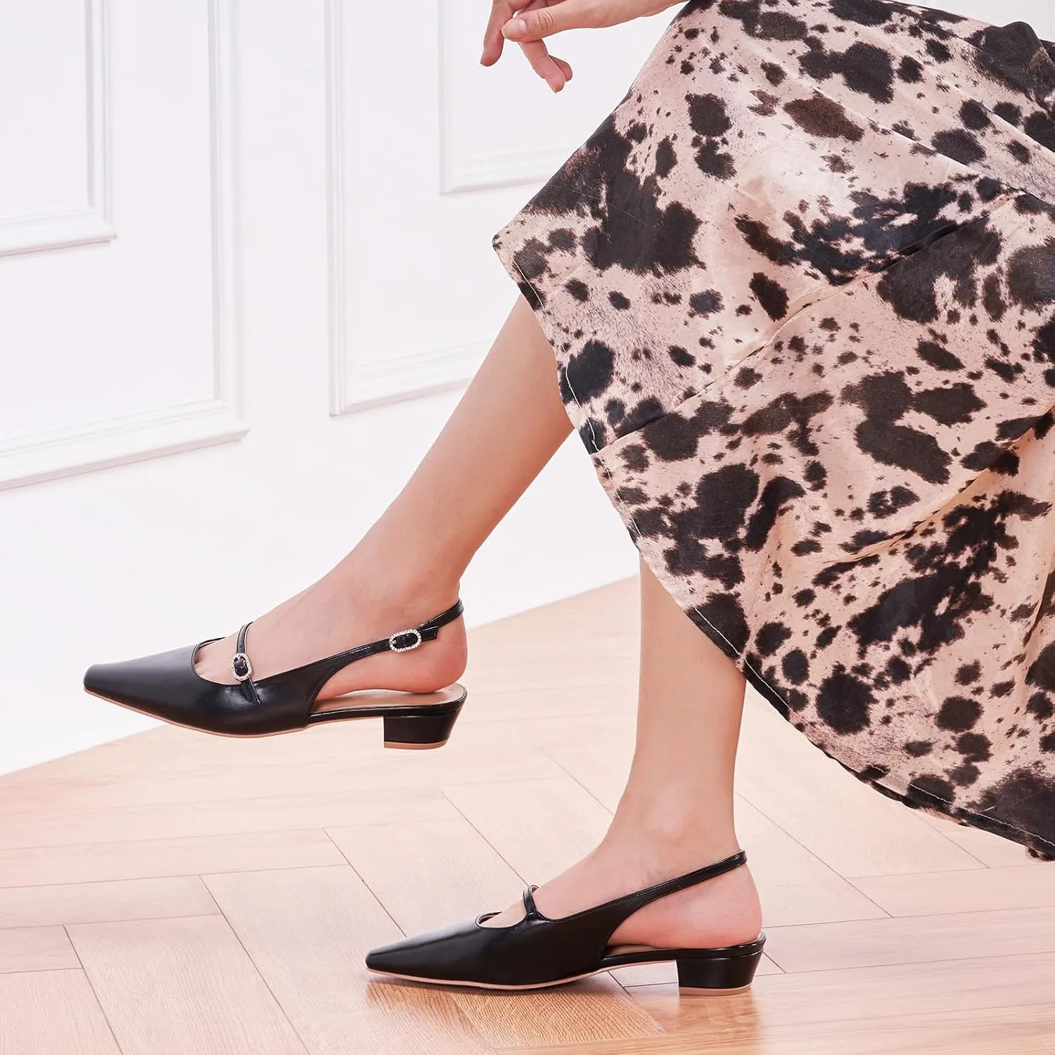 C.Paravano Women's Slingback Small Square Toe Slingback Flats Adjustable Strap Sandals Slip on Casual Slingback Dress Shoes