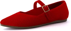 CUSHIONAIRE Women's Sonnet Mary Jane Knit Flat with  Memory Foam, Wide Widths Available