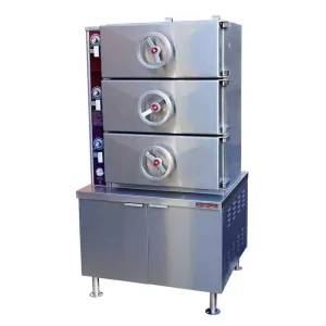 DC-3 Direct Steam Pressure-Type Steamer with Three Compartments & 36" Cabinet Base