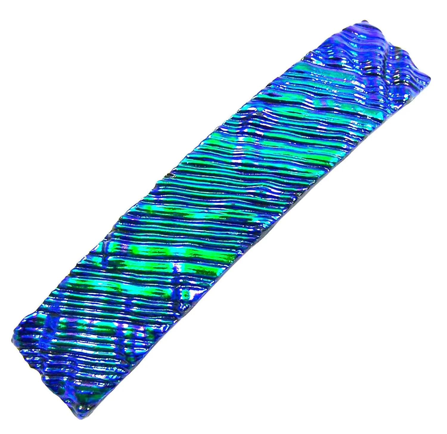 Dichroic Glass Hair Barrette - Large 3.5" / 90mm - Emerald Green Jade Verdigris Teal Viridian Fused Glass Striped Ripple Waves with Blue Accents Slide Clip Hair Accessories