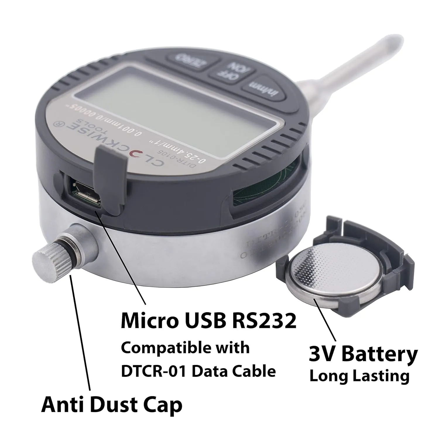 Digital Indicator, DITR-0105 0-1 Inch/25.4mm, 0.00005 Inch/0.001mm Resolution, Inch/Metric Conversion, Auto Off