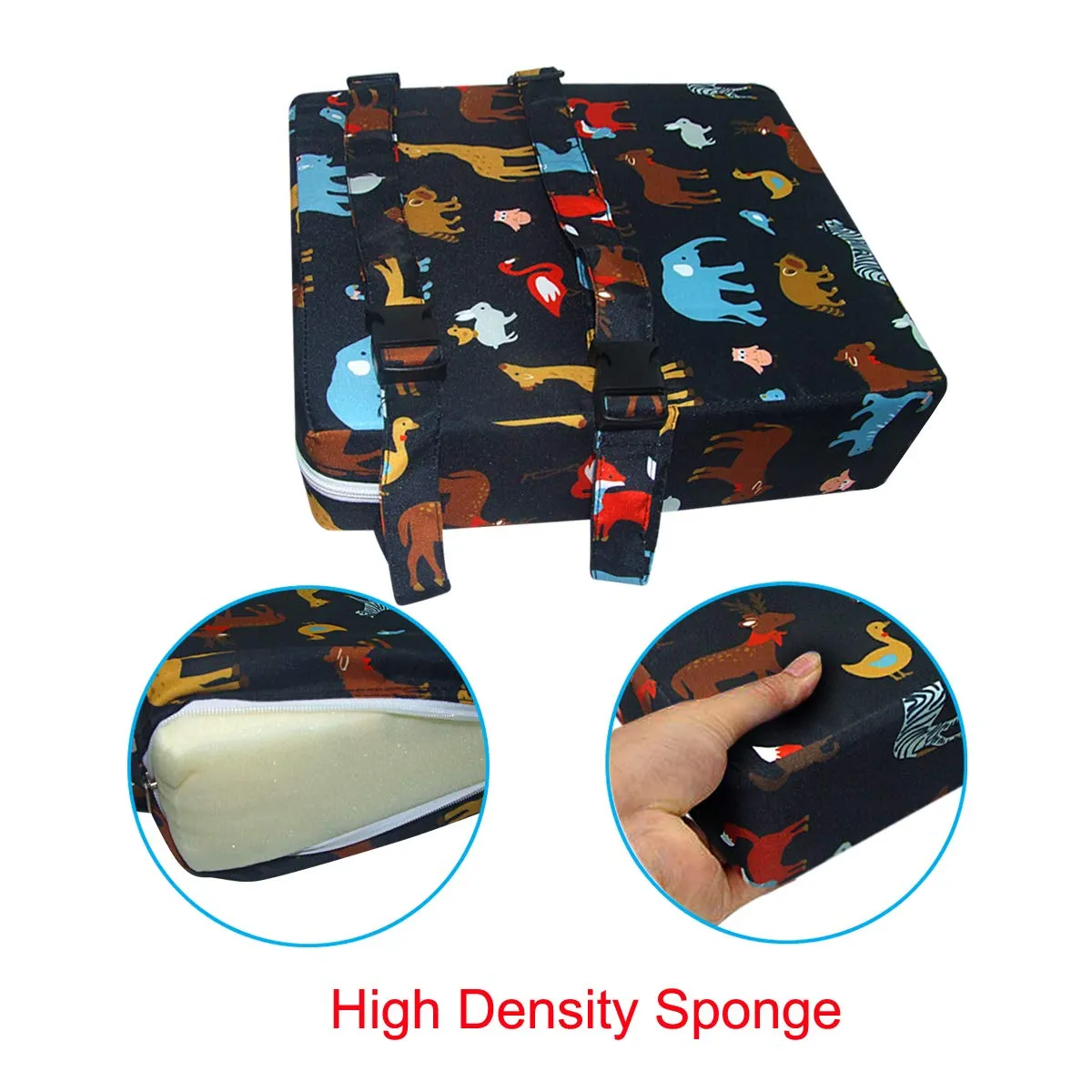 Dining Chair Heightening Cushion Portable Dismountable Adjustable Highchair Booster for Baby Toddler Kids Infant Washable Thick Chair Seat Pad Mat (Black)